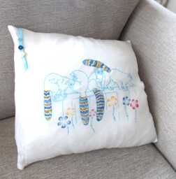 Silk Cushion Cover. White & Blue Animal Themed. Kids Nursery Decor. Lemurs - thumbnail 1