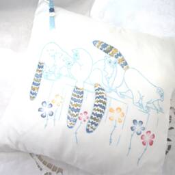 Silk Cushion Cover. White & Blue Animal Themed. Kids Nursery Decor. Lemurs - thumbnail 2