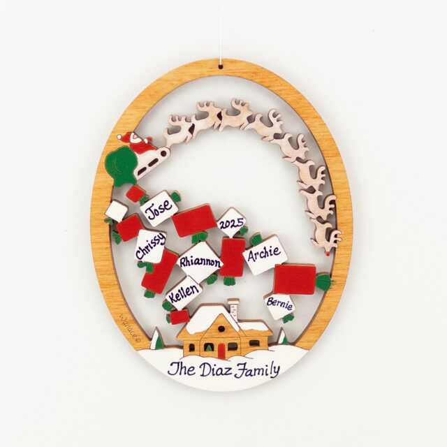 Personalized Santa's Sleigh Dropping Presents Christmas Ornament - Wood, Laser Cut, Hand Painted - image 1