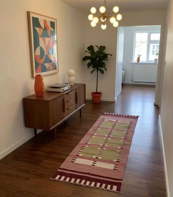 Pink & Beige Swedish Runner Rug, Handmade Scandinavian Boho Kilim Decor - image 1