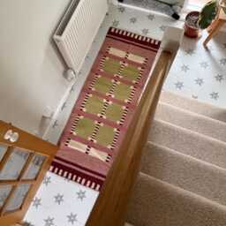 Pink & Beige Swedish Runner Rug, Handmade Scandinavian Boho Kilim Decor - thumbnail 2