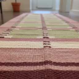 Pink & Beige Swedish Runner Rug, Handmade Scandinavian Boho Kilim Decor - thumbnail 3