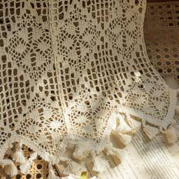 Farmhouse Crochet Kitchen Curtain Handmade Boho Floral Tassel Cafe Curtain - thumbnail 3