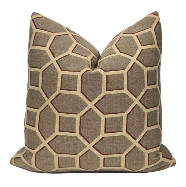 Kravet Design Brown Tan Geometric Trellis Jacquard Pillow Cover - Decorative Designer Throw Home Decor - image 1