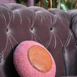 Handmade Round Felt Cushion, Unique Interior Home Design, Exotic House Decor, Purple Art Pillow For Bed Sofa Chair, Unusual Floor Decoration - thumbnail 4