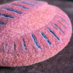Handmade Round Felt Cushion, Unique Interior Home Design, Exotic House Decor, Purple Art Pillow For Bed Sofa Chair, Unusual Floor Decoration - thumbnail 3