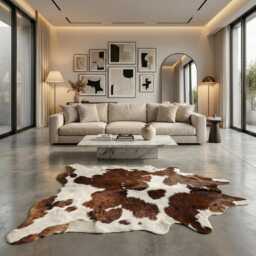 Small Black & White Cowhide Rug Hair-On Leather Area Rug - 32x33 Inches - thumbnail 3