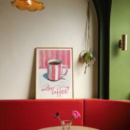 Pink Coffee Print Trendy Oil Pastel Kitchen Decor - thumbnail 2