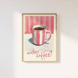 Pink Coffee Print Trendy Oil Pastel Kitchen Decor - thumbnail 1