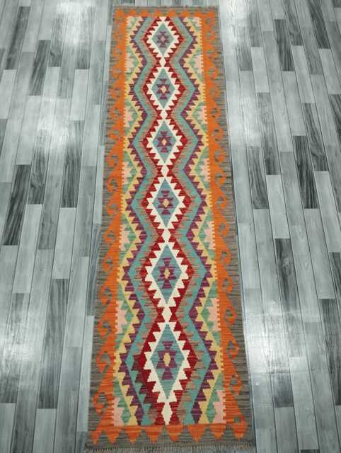 Runner Rug Multicolour, Handmade Artisan Afghan Turkish, Scandinavian, Navajo, Bohemian, Flatweave, Natural Wool Kilim 291x79 cm - image 1