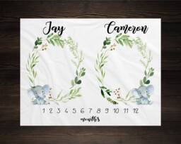 Safari Twin Baby Milestone Blanket Month Growth Tracker Shower Elephant Newborn Gift Minky Boy Girl