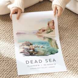 Jordan Travel Print, Dead Sea Poster, Gifts, Illustrated Wall Art, World Landmark Prints, Unique Gifts - thumbnail 2