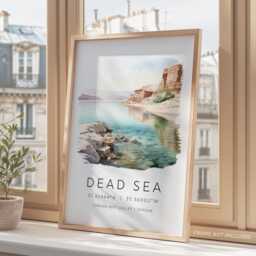 Jordan Travel Print, Dead Sea Poster, Gifts, Illustrated Wall Art, World Landmark Prints, Unique Gifts - thumbnail 3