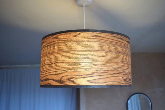 Extra Large 40 cm Walnut Pendant Lampshade, Wooden Ceiling Veneer Drum Light Shade With Matching Cord Cable Cover Plate, Set Of 3 - image 1