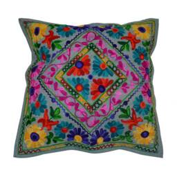 Woolen Embroidered Pillow Cover Indian Suzani Cushion Covers Handmade Embroidery Rangoli Designs Case High Fashion Retro Look Cotton - thumbnail 2