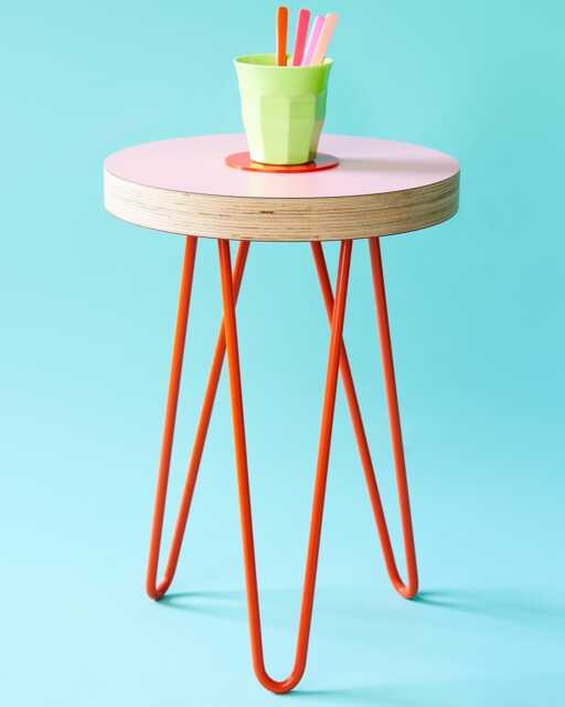 Candy Pink Side Table Memphis Milano Inspired Side Table Bedside Plant Stand Coffee Table. Available in 8 Colours - image 1