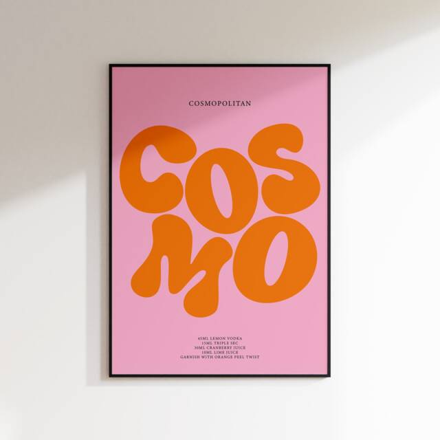 Cosmopolitan Print - Cocktail Poster Wall Art A5 A4 A3 Bold Typographic Drink Bar Groovy Funky - image 1