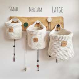 Nursery Wall Storage Basket, Crochet Cotton Hanging Organiser, Boho Baby Room Decor, Neutral - thumbnail 2