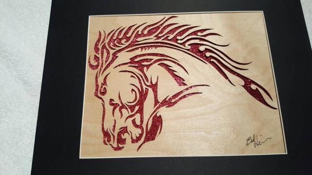 Blazing Stallion Woodcut. Hand-Cut