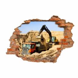 071 Wall Tattoo Construction Site Excavator Truck - Hole in The Wall Children's Room 6 Sizes Decoration Sticker Decal - thumbnail 1