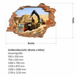 071 Wall Tattoo Construction Site Excavator Truck - Hole in The Wall Children's Room 6 Sizes Decoration Sticker Decal - thumbnail 2