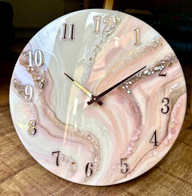 Pink Epoxy Resin Wall Clock Modern Marble Home Decor - image 1