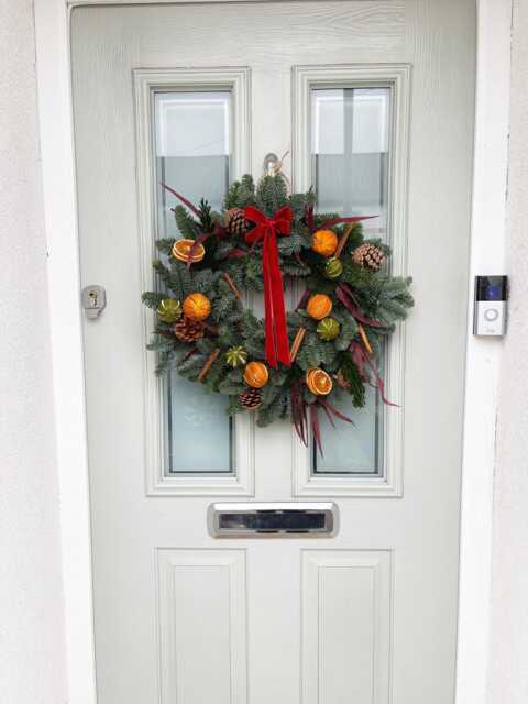 Fresh Christmas Door Wreath, Blue Spruce, Pinecones & Orange - image 1