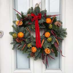 Fresh Christmas Door Wreath, Blue Spruce, Pinecones & Orange - thumbnail 2