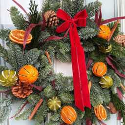 Fresh Christmas Door Wreath, Blue Spruce, Pinecones & Orange - thumbnail 3