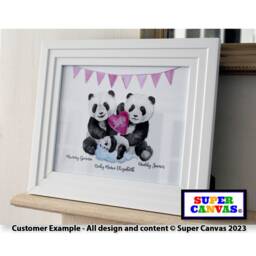 Newborn Baby Girl Boy Panda Family Custom Personalised Portrait Framed Print New Mum Dad Parents Welcome To The World Gift - thumbnail 1