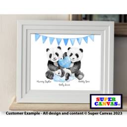 Newborn Baby Girl Boy Panda Family Custom Personalised Portrait Framed Print New Mum Dad Parents Welcome To The World Gift - thumbnail 2