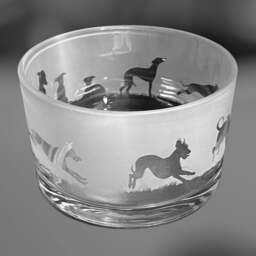 Whippet Bowl - Clear Glass Bowl With Whippet Frieze Design Perfect For Tealight Or Floating Candles Dish Trinket, Pudding - thumbnail 3