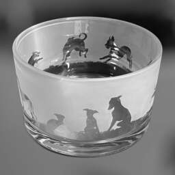 Whippet Bowl - Clear Glass Bowl With Whippet Frieze Design Perfect For Tealight Or Floating Candles Dish Trinket, Pudding