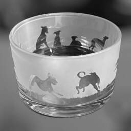Whippet Bowl - Clear Glass Bowl With Whippet Frieze Design Perfect For Tealight Or Floating Candles Dish Trinket, Pudding - thumbnail 2