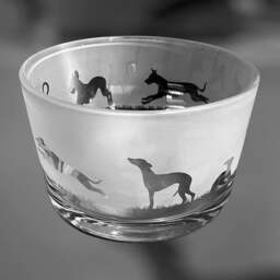 Whippet Bowl - Clear Glass Bowl With Whippet Frieze Design Perfect For Tealight Or Floating Candles Dish Trinket, Pudding - thumbnail 4