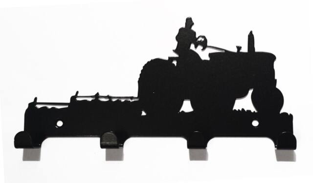 Ploughing Tractor Silhouette Key Hook Rack - Metal Wall Art