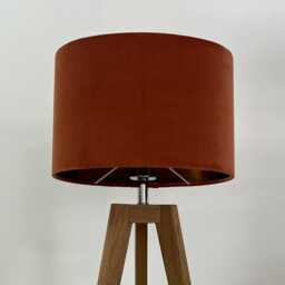 Burnt Orange Velvet Brushed Copper Oval Lampshade - thumbnail 2