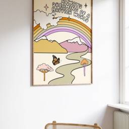 Positive Happy World Retro Print - Art, Groovy, 1970's, Bohemian, Colourful, Love Our Planet, Peace & Love, Hippie Style - thumbnail 2
