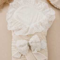 Ivory Christening Swaddle Blanket, Lace Baptism Baby Heirloom Newborn Wrap, Luxury Receiving Coming Home Gift - thumbnail 2