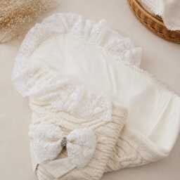 Ivory Christening Swaddle Blanket, Lace Baptism Baby Heirloom Newborn Wrap, Luxury Receiving Coming Home Gift - thumbnail 3
