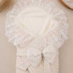 Ivory Christening Swaddle Blanket, Lace Baptism Baby Heirloom Newborn Wrap, Luxury Receiving Coming Home Gift - thumbnail 4