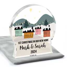 New Home Snow Globe Decoration, First Family Ornament Keepsake, 1st Christmas in Our Home, Couples Gift 2025, With Grey Bag - thumbnail 2