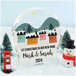 New Home Snow Globe Decoration, First Family Ornament Keepsake, 1st Christmas in Our Home, Couples Gift 2025, With Grey Bag