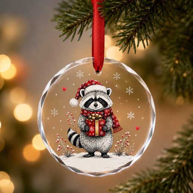 Jimothy Raccoon Christmas Ornament, Custom Name Santa Hat Acrylic Funny Woodland Animal Holiday Gift, Lover Keepsake - image 1