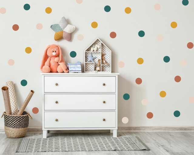 Boho Polka Dot Wall Decals Neutral Nursery Decor, 40 Fabric Stickers - image 1