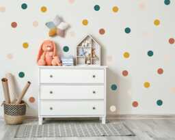 Boho Polka Dot Wall Decals Neutral Nursery Decor, 40 Fabric Stickers - thumbnail 1