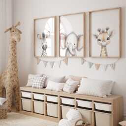 Safari Nursery Wall Prints, Decor, Boho Set Of 3 Beige Art, Neutral Art - thumbnail 2