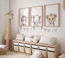 Safari Nursery Wall Prints, Decor, Boho Set Of 3 Beige Art, Neutral Art - thumbnail 1