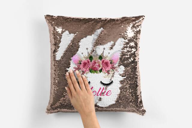 Personalised Unicorn Your Name, Text Or Photo Sequin Pillow Cushion Cover Mermaid Reveal Magic Gift Mother Of The Bride Groom - image 1