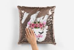 Personalised Unicorn Your Name, Text Or Photo Sequin Pillow Cushion Cover Mermaid Reveal Magic Gift Mother Of The Bride Groom - thumbnail 1